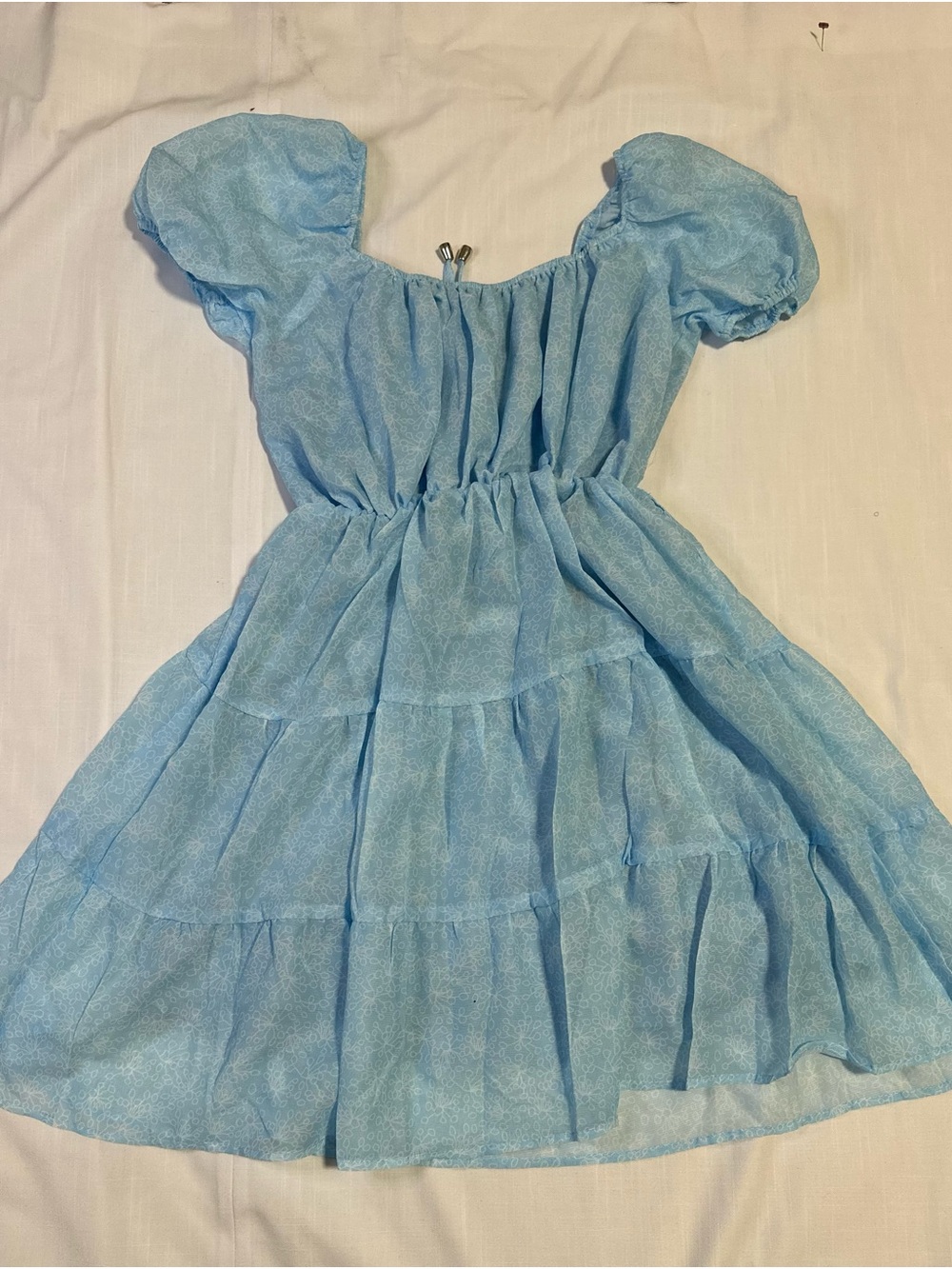 SHEIN Light Blue Puff-Sleeve Tiered Sundress